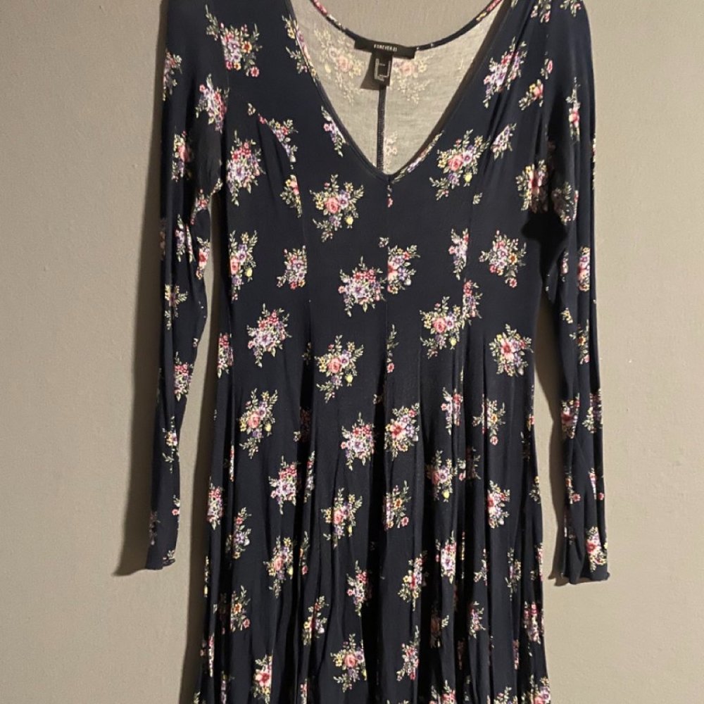 Forever 21 Blue Floral Fit and Flare Dress